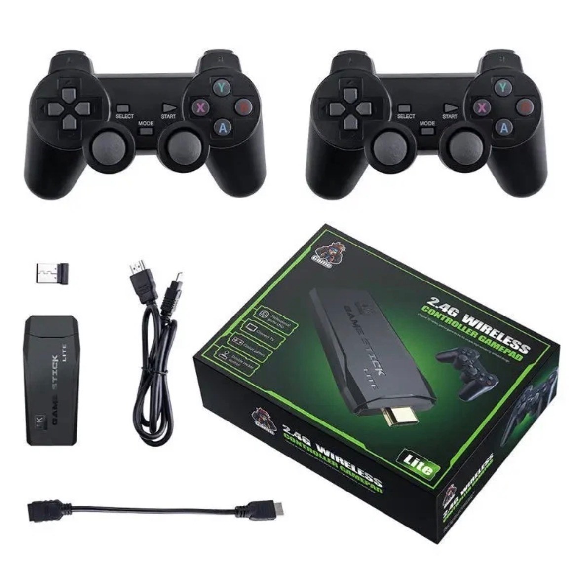 4K HDMI TV Game Stick Console Built-in 64GB 20000+Retro Games+2 Wireless-Gamepad