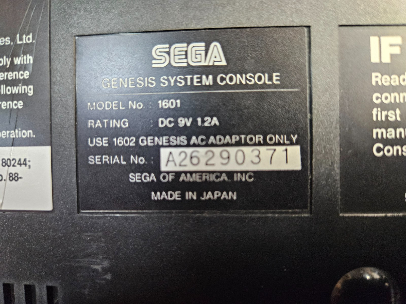 1-CONTROLLERS Original SEGA GENESIS Console MK-1601 Video Game System 1st Model
