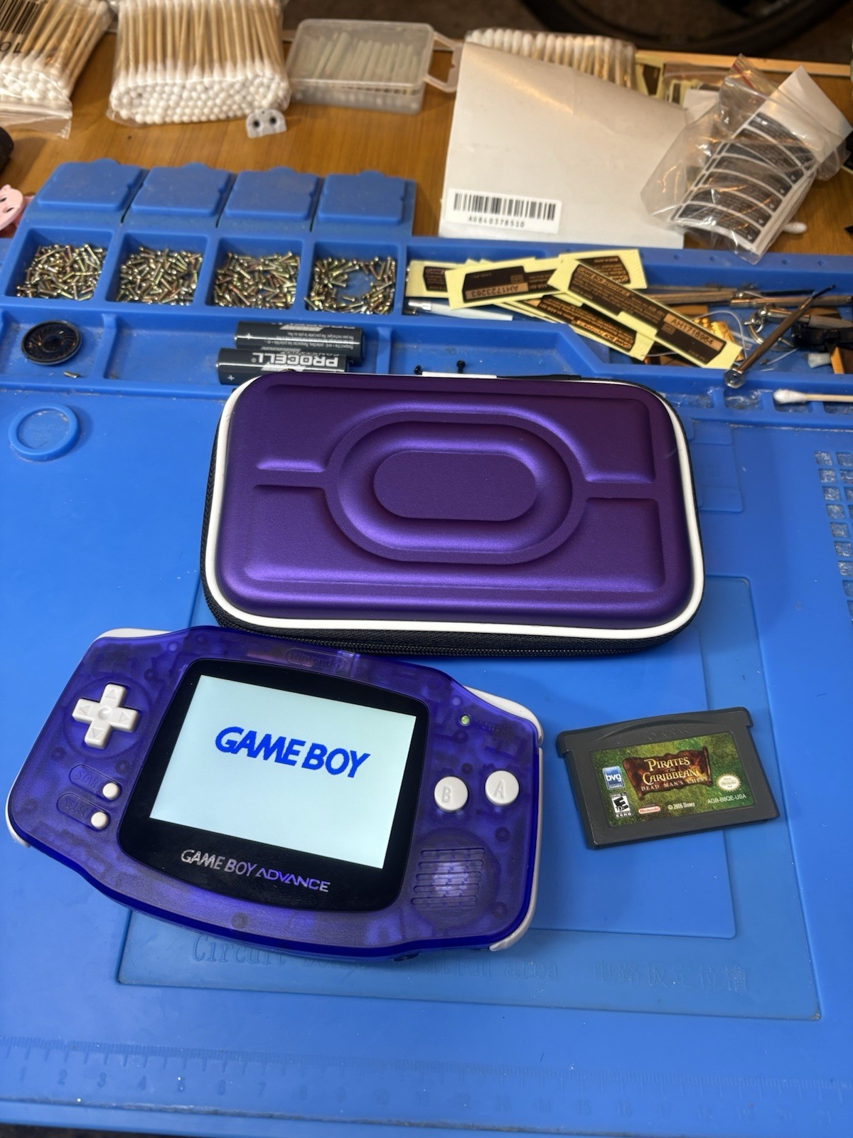 Purple Transparent Gameboy Advance Backlit IPS GBA Nintendo V5 Case 1800 mah