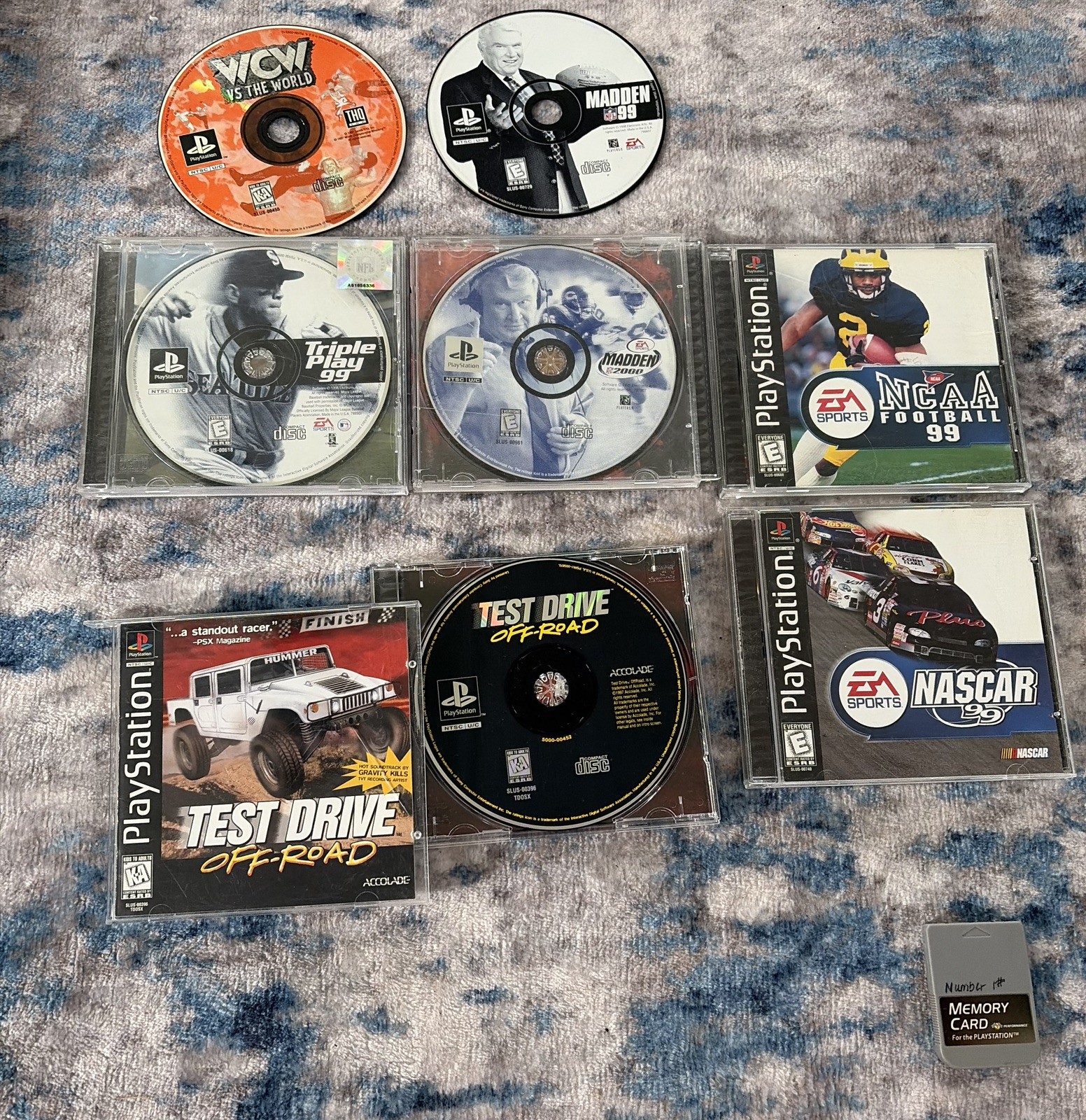 Sony PlayStation PS1 Console Bundle Tested & Working SCPH-5501 8 Games Cleaned