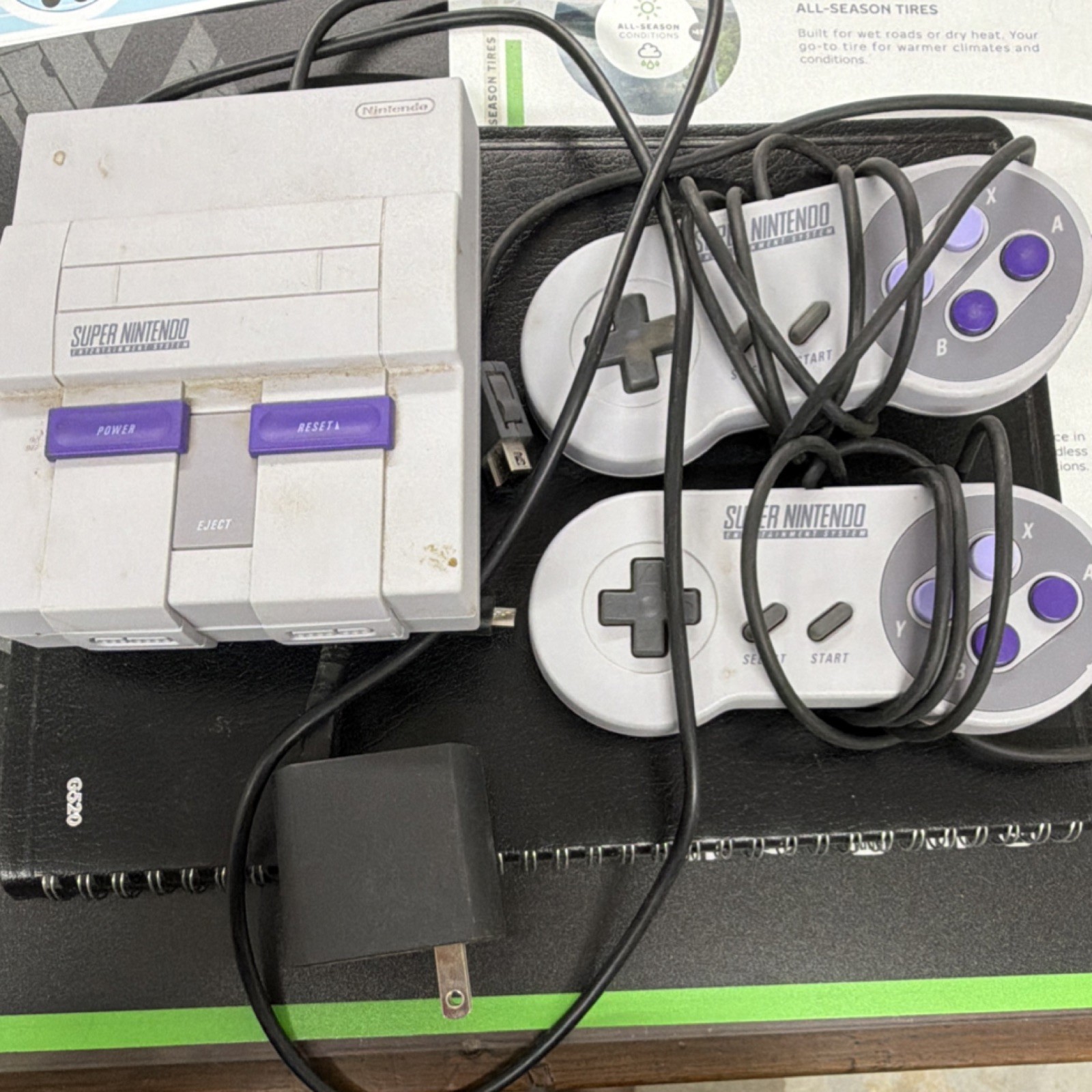 Nintendo SNES Console Gray Purple with 2 Controllers & Power Adapter