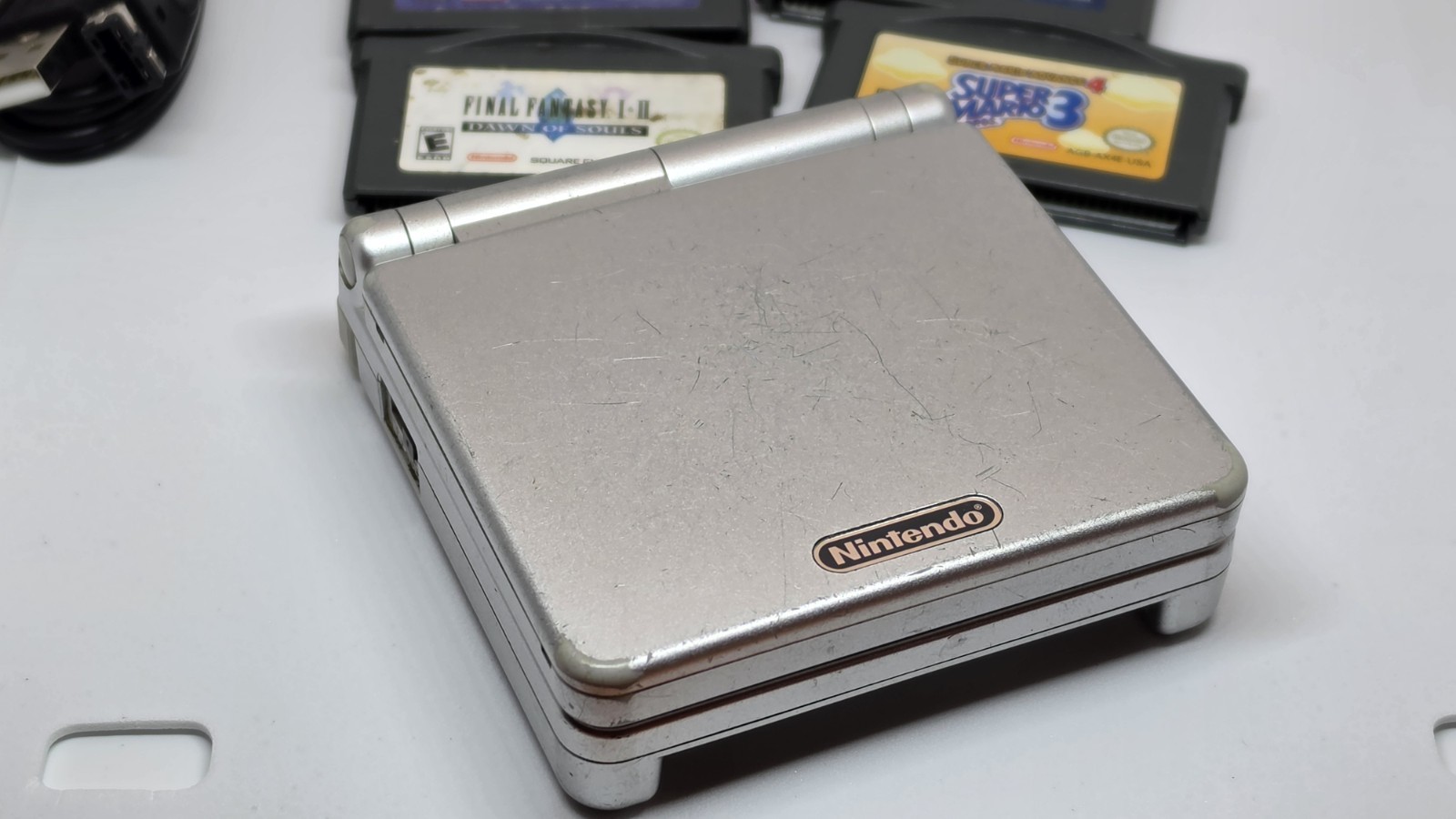 Nintendo Game Boy Advance SP AGS-001 Silver Console + 4 Games Tested