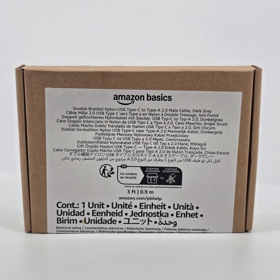 Amazon Basics USB-C to USB-A 2.0 Fast Charging Cable with Nylon Braided Cord