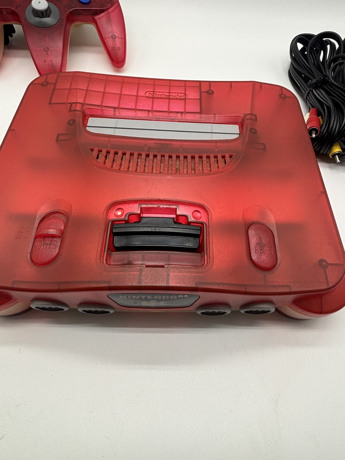 Clear white and Red nintendo 64 system JP Tested Working W/Controller & Cords!