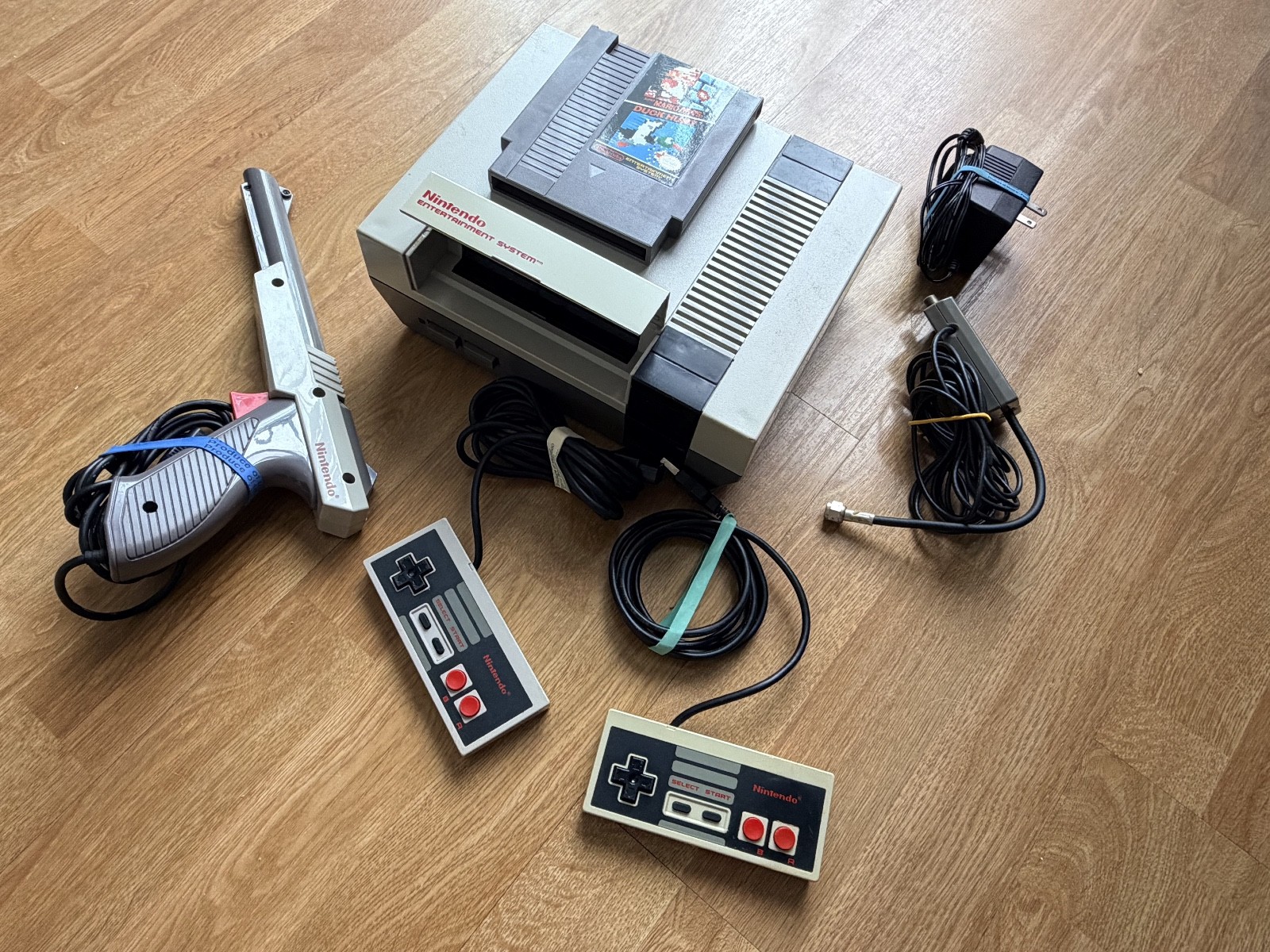 Nintendo NES Console with Controllers, Zapper Light Gun, Duck Hunt & Mario Bros.