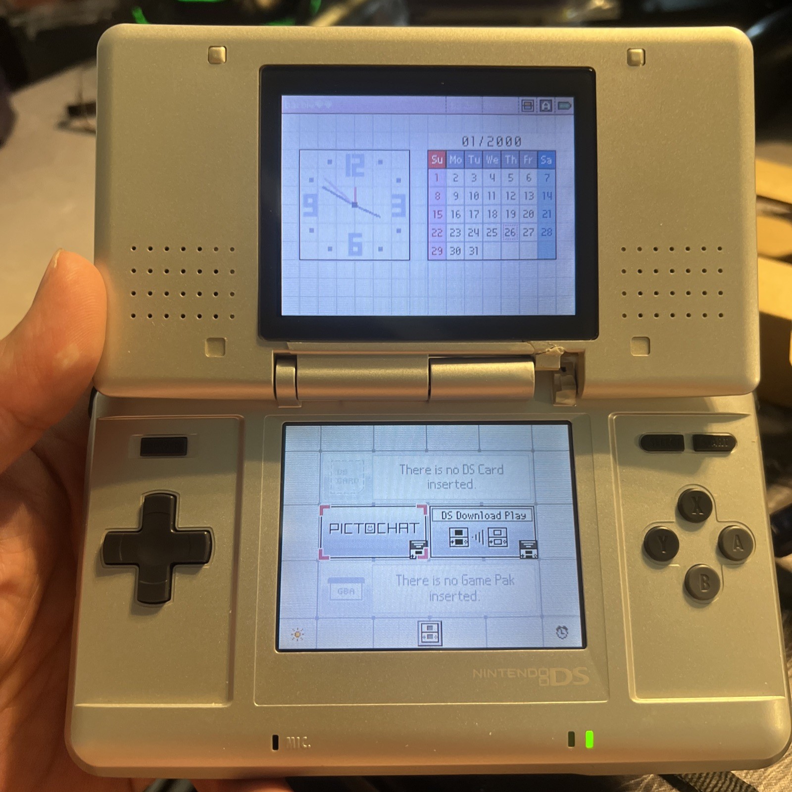 Nintendo DS Original Titanium Silver Handheld System CIB Cracked Hinge READ