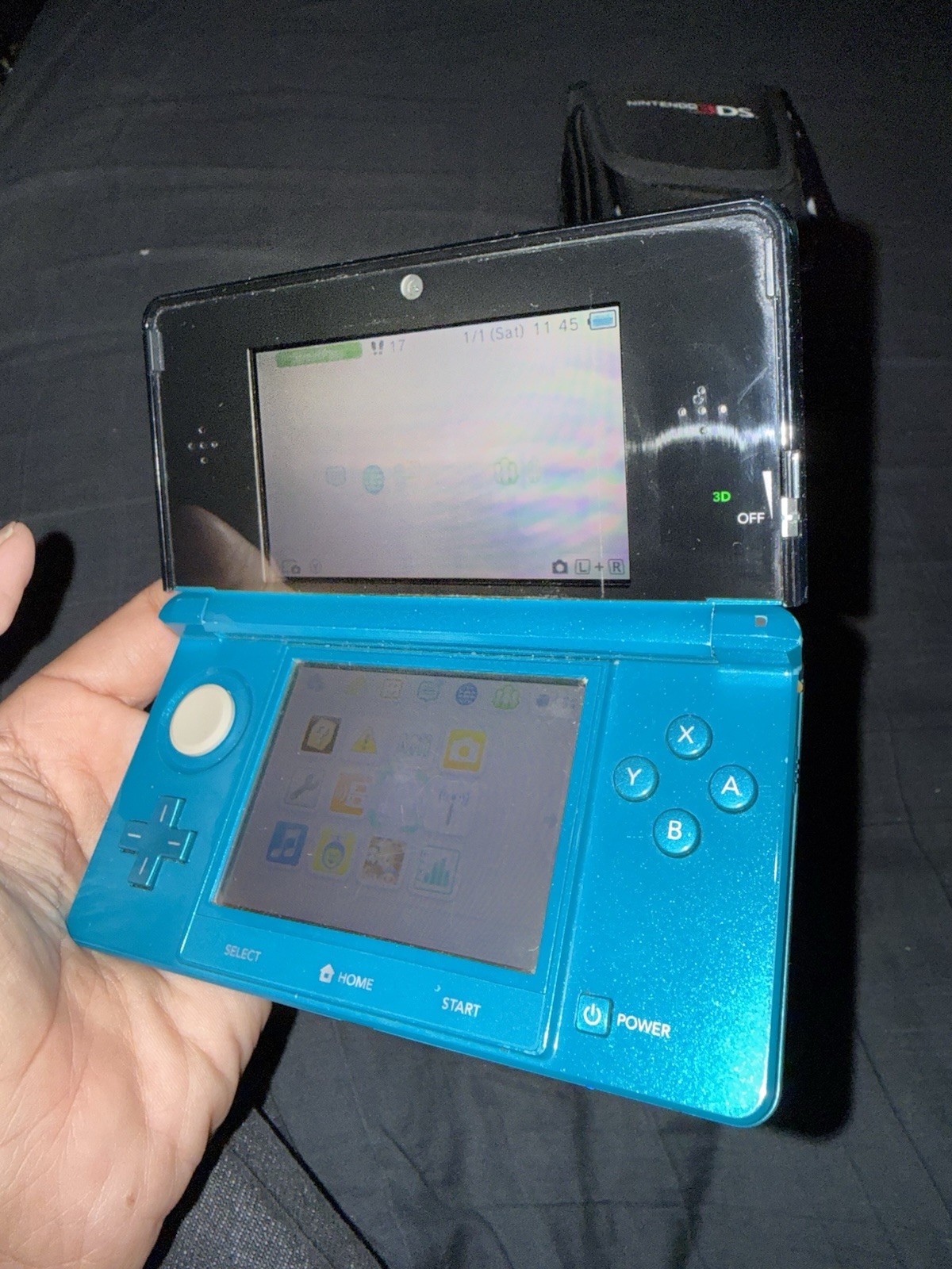 Nintendo 3DS Console Aqua Blue Edition With Charger SD Card & 3DS Case (TESTED!)