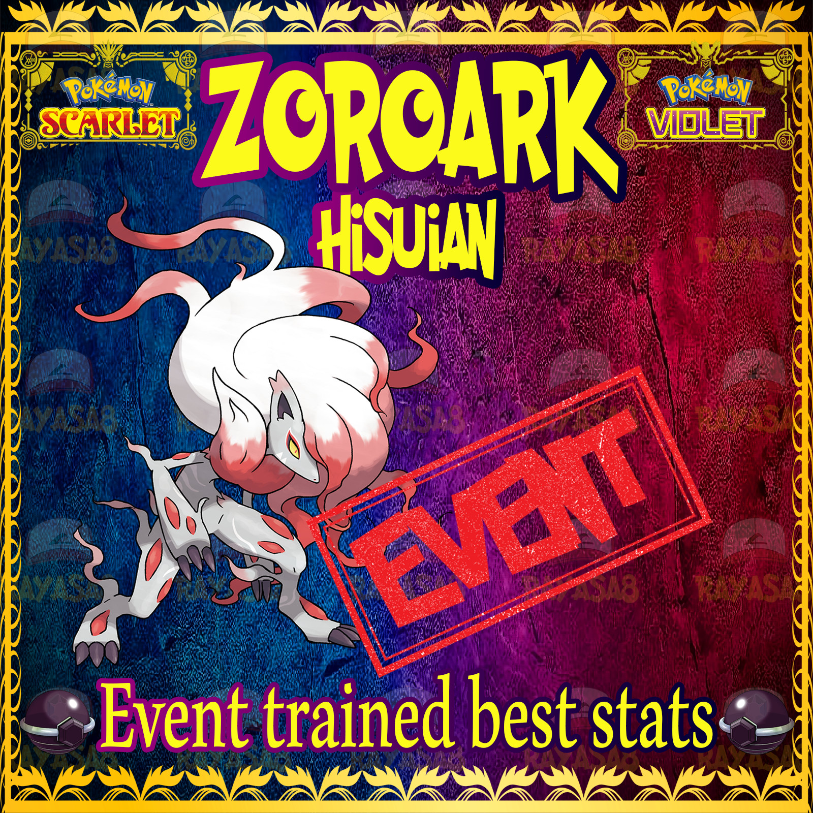 Pokemon Scarlet & Violet ⚡Zoroark Hisuian⚡ 6IV Event Trained Best Stats Home