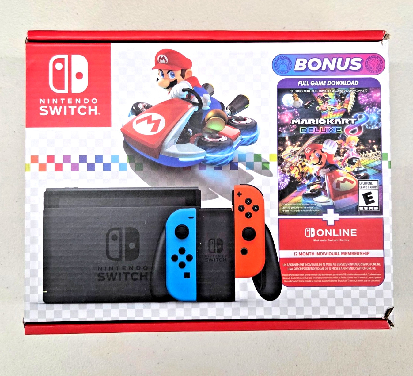 Nintendo Switch Console Neon Blue & Red Joy-Con + Mario Kart 8 Deluxe New