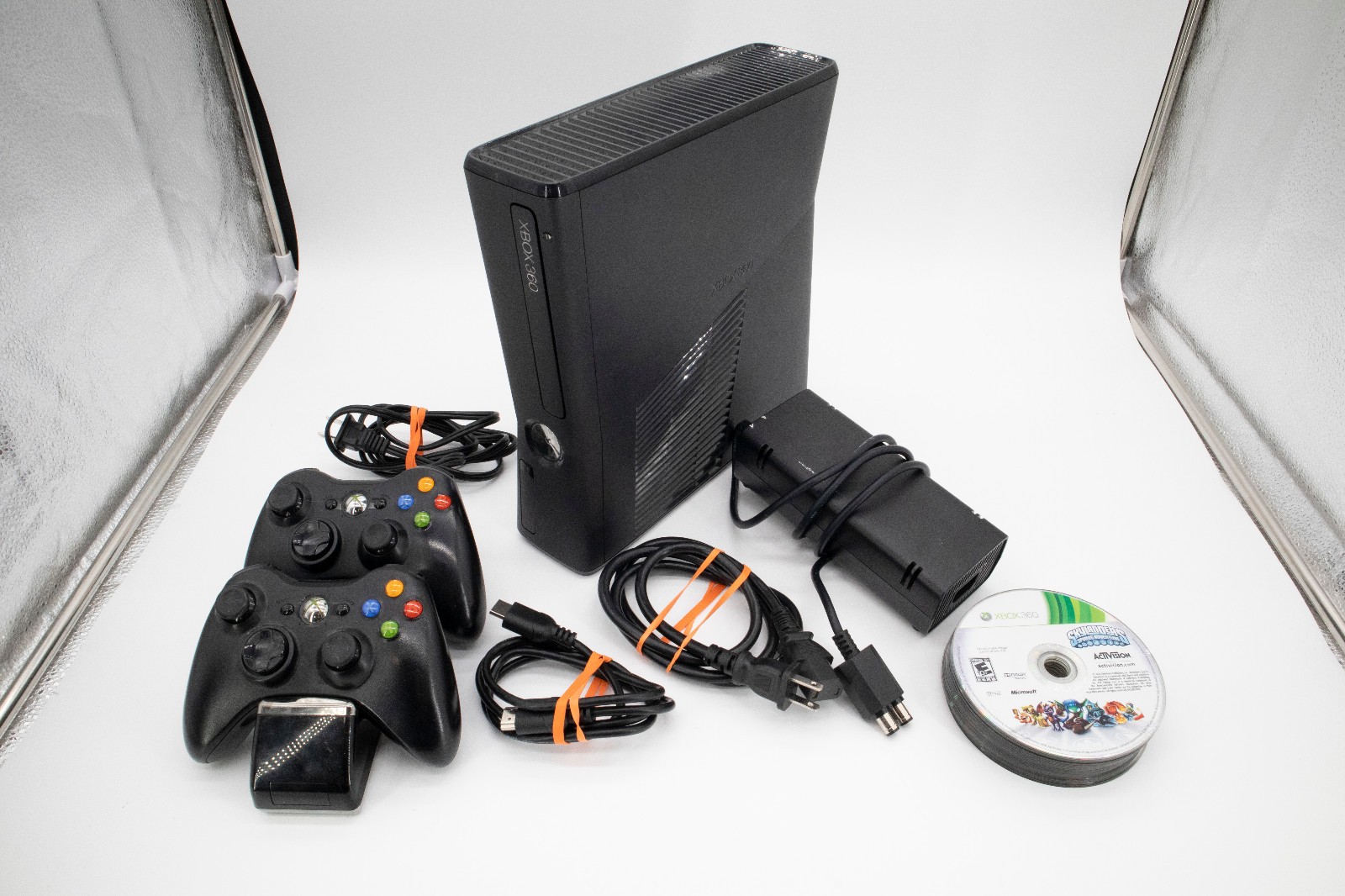 Microsoft Xbox 360 S Slim Black Matte Model 1439 Console Bundle 250GB + 22 Games