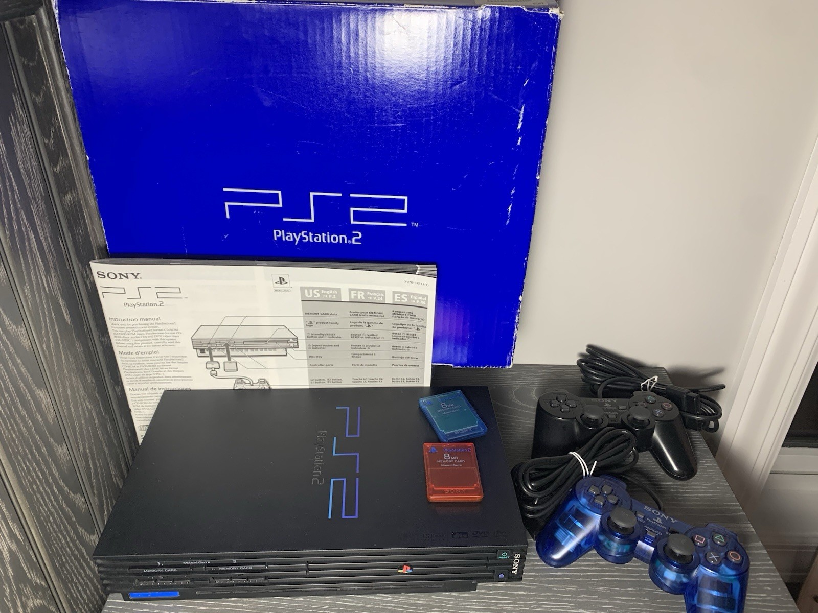 Sony PlayStation 2 Black Fat Console Bundle w/ 2 Controllers, 2 8MB Cards, Box