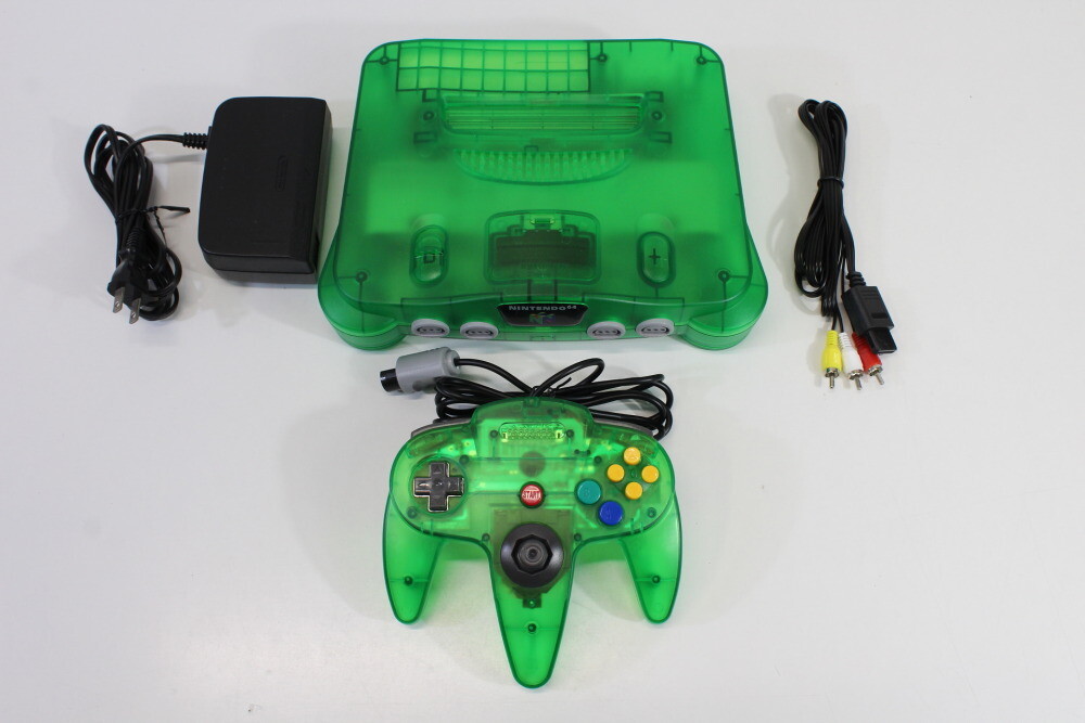 Nintendo 64 Clear Jungle Green Console NTSC REGION FREE N64 Controller AC AV LED
