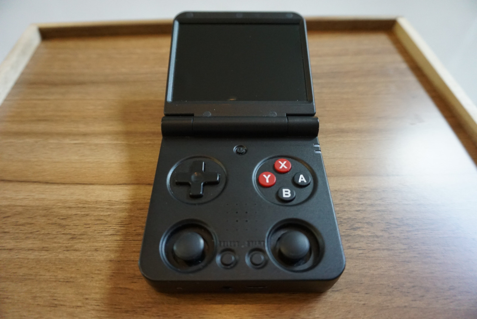 Black Miyoo Flip V2 Retro Handheld with Nostalgic Decals