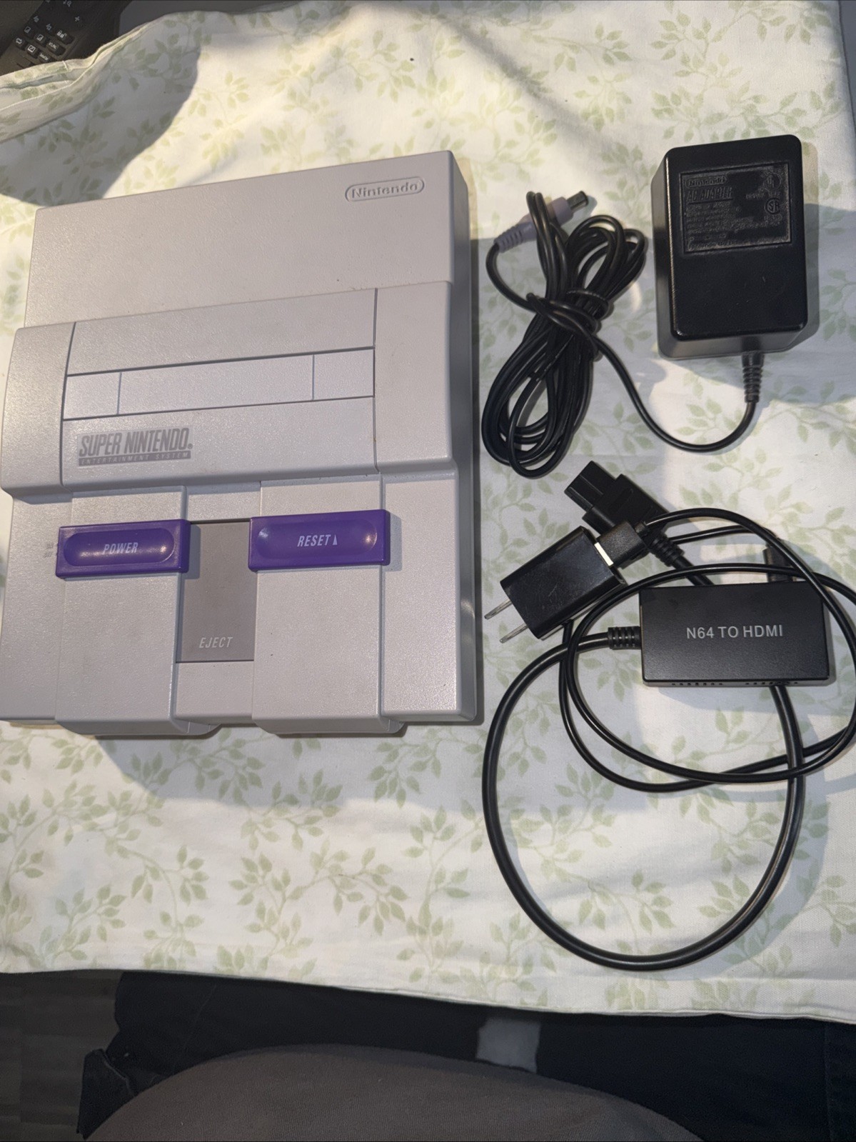 Nintendo SNES Console Clean Gray SNS-001 Tested + Power Cord & HDMI Adapter