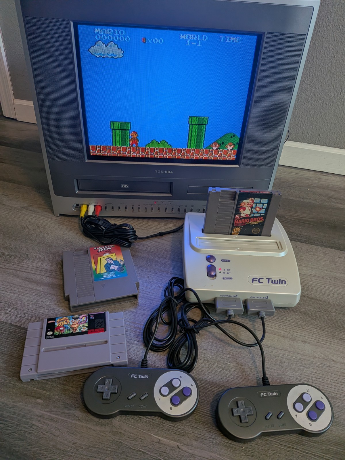 Yobo FC Twin NES SNES Console w/ Mario Tested w/ 3 Games 2 Controllers & Cables