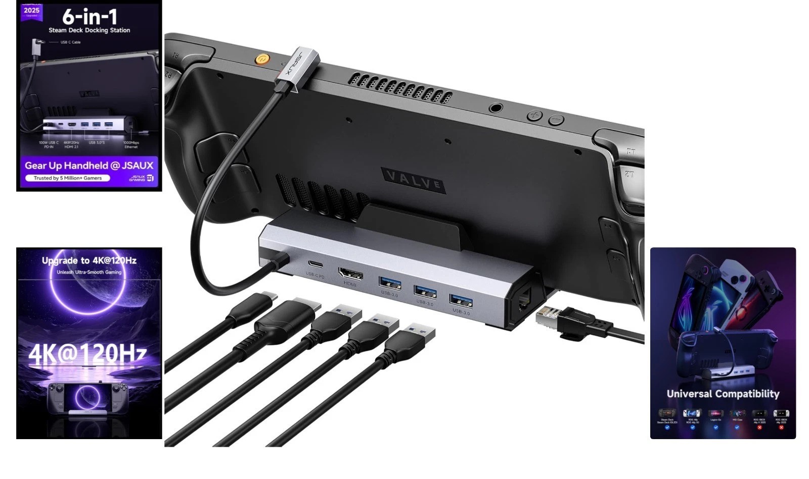 Compact 6-in-1 Steam Deck Dock with Gigabit Ethernet and Fast USB Charging