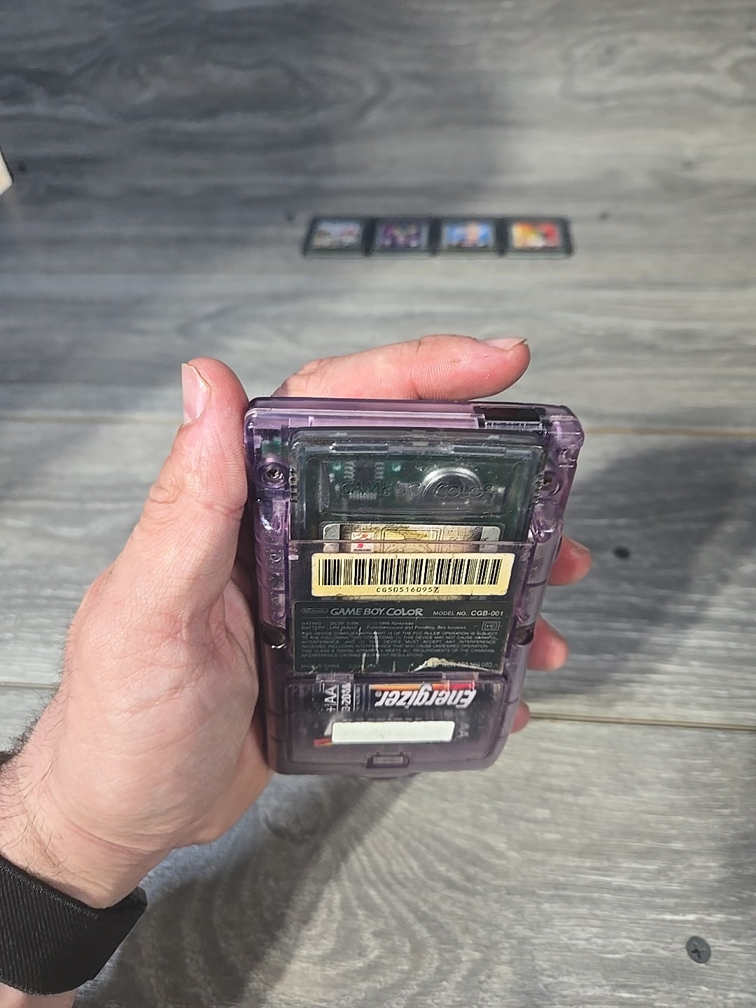 Nintendo Game Boy Color CGB-001 Purple Clear Handheld Console 1998 5 Game Bundle