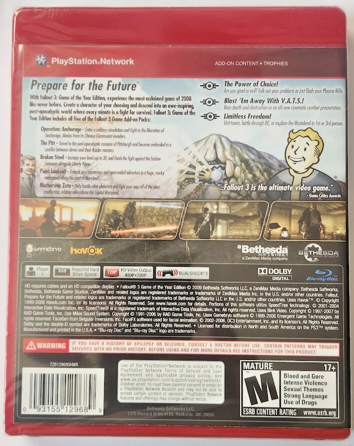 Fallout 3 (Game of the Year Edition) (Greatest Hits) PS3 New Game Special [2009]