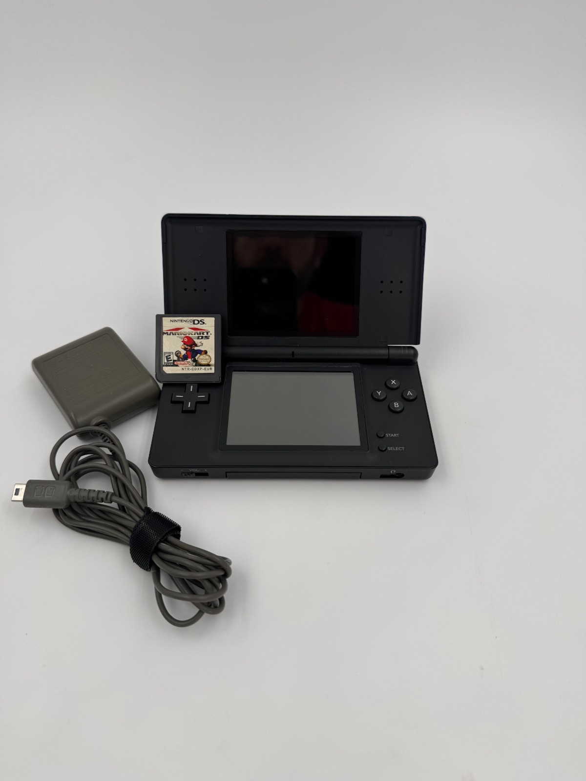 Nintendo DS Lite Cobalt Blue Black Console Bundle Charger Stylus Mario Kart DS