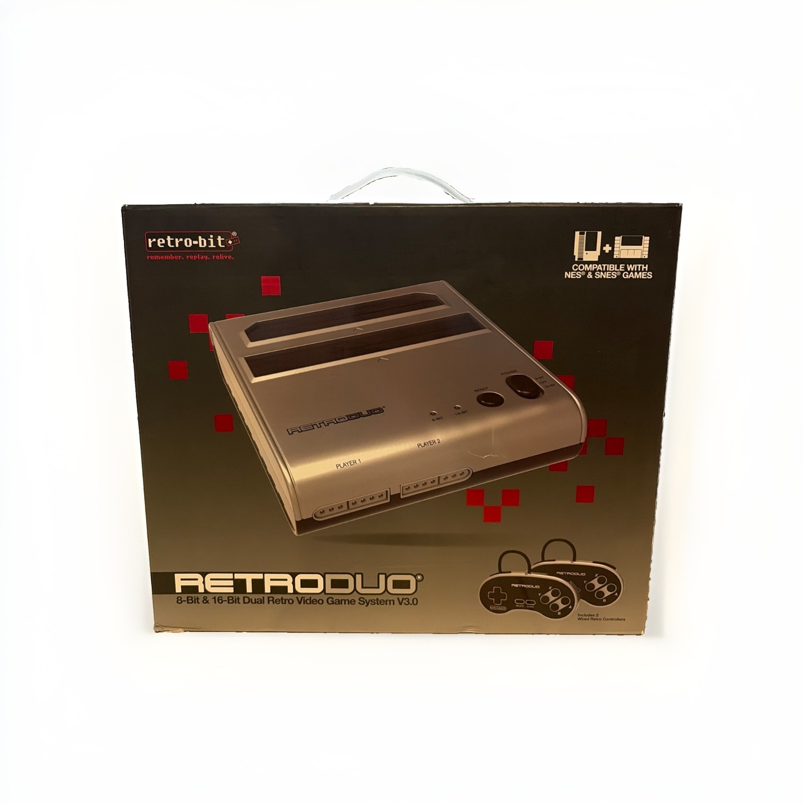 Retro-Bit Retro Duo Silver Black Dual Slot NES SNES Cartridge Game Console 2in1