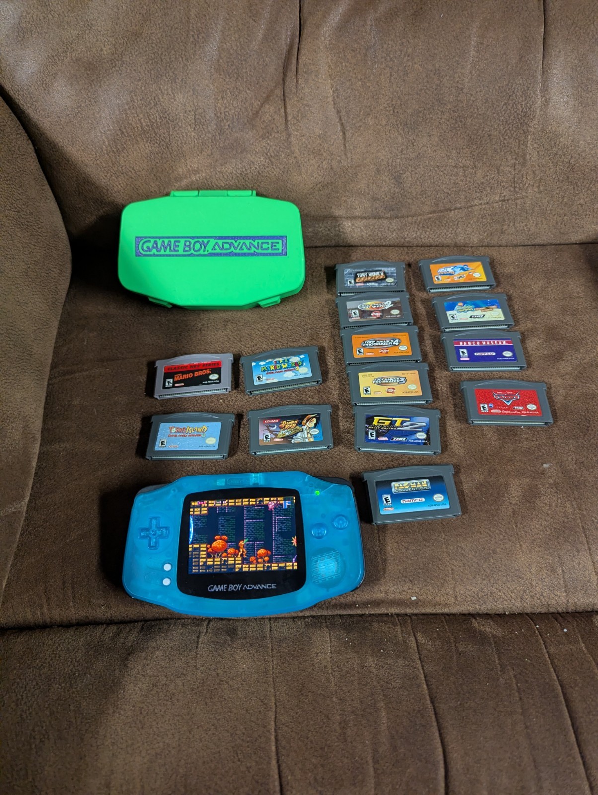 Nintendo Gameboy Advance GBA AGB BACKLIT Bright Screen IPS Glacier Blue 15 Games