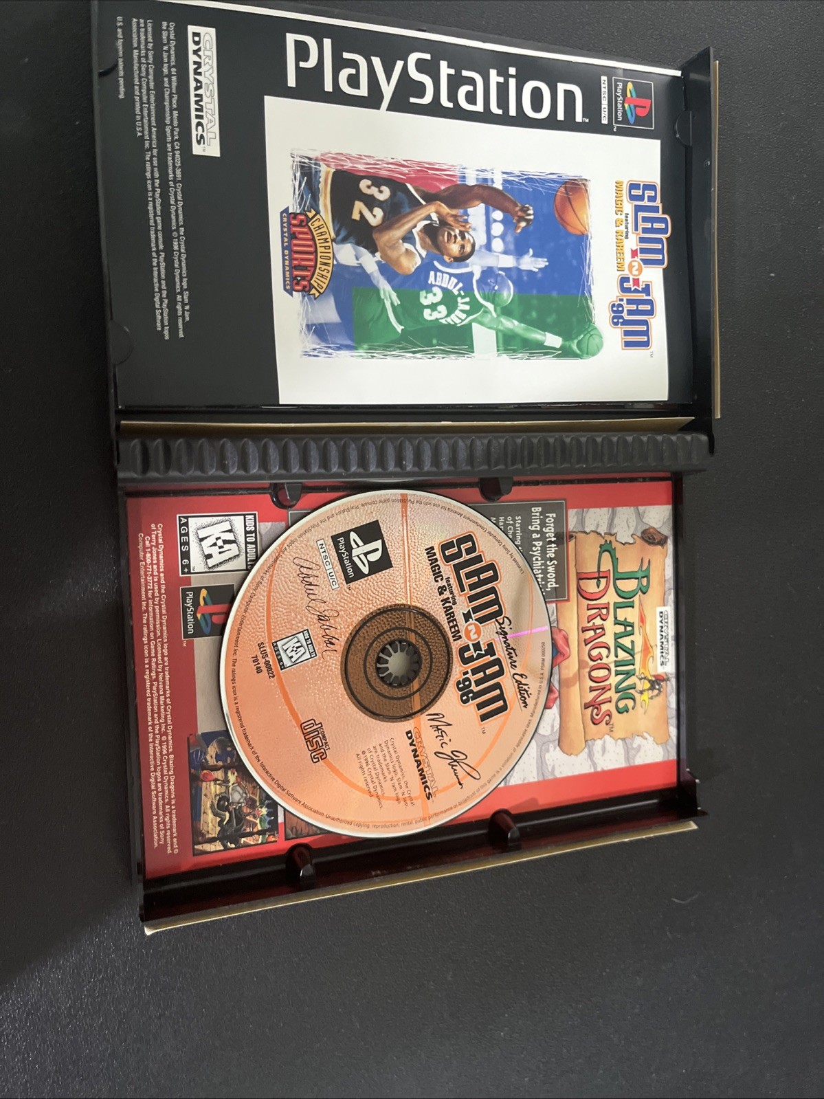 Sony PlayStation 1 Gray Turns On Controller Memory Card 3 Games Slam Jam NBA