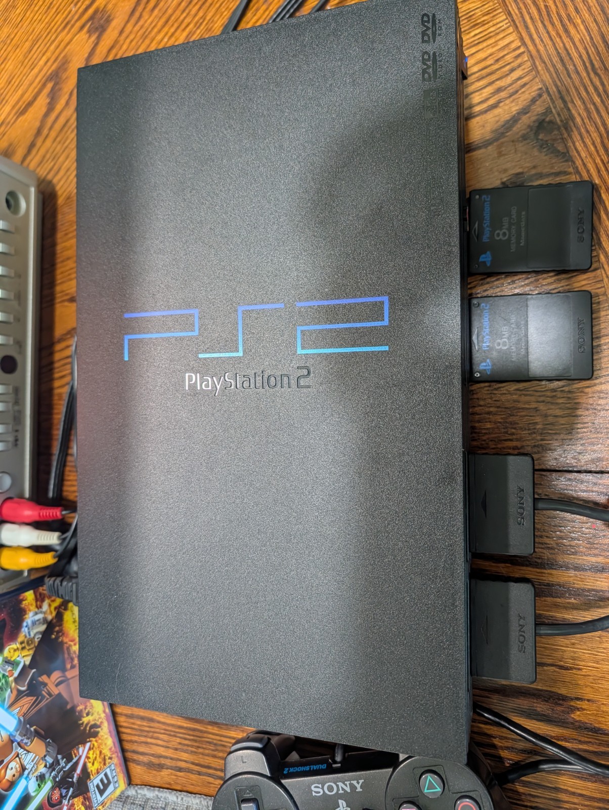 Sony PlayStation 2 Bundle With 4 Games, 2 Controllers, Memory Cards- Tested