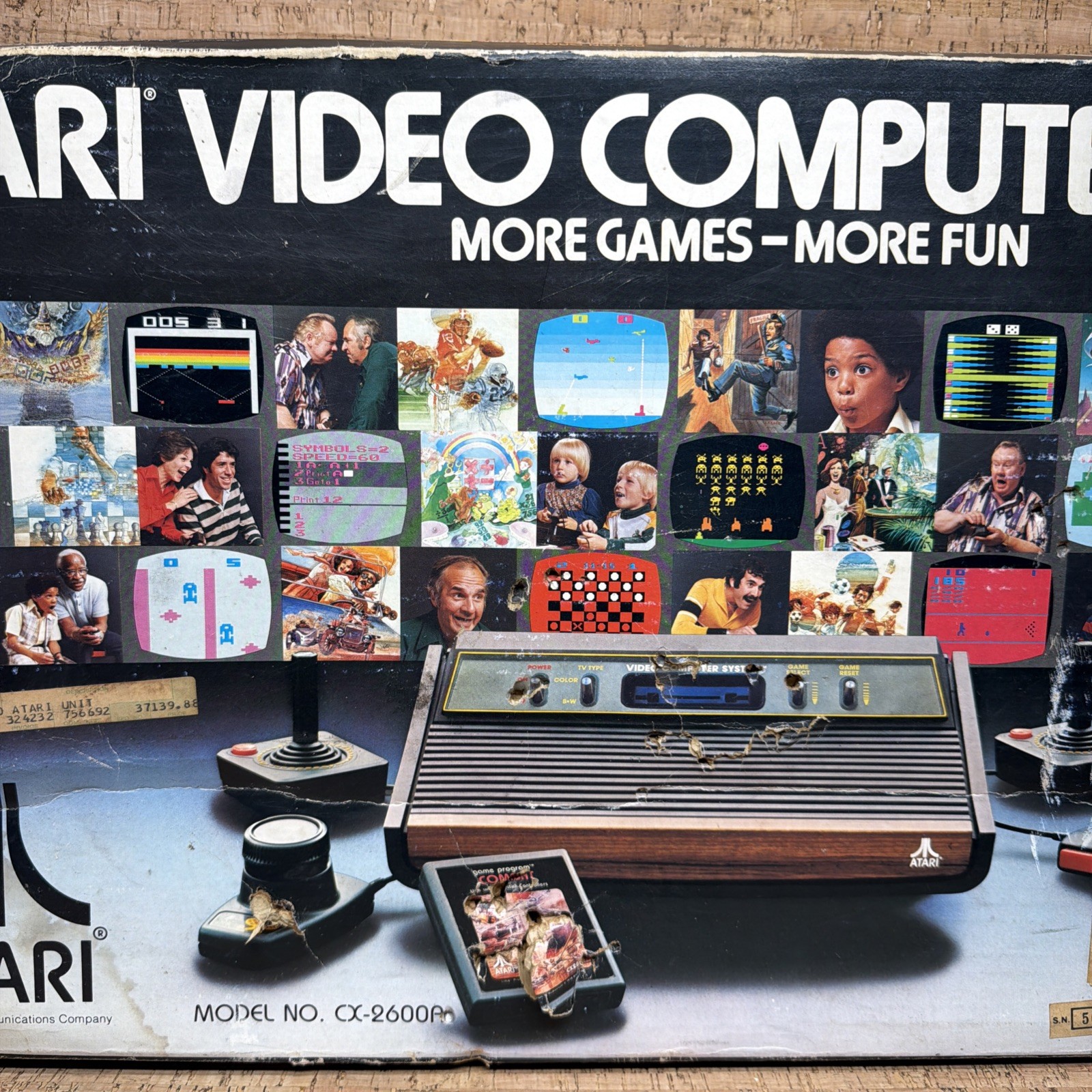 Atari 2600 Woody 4 Switch Console With Box Joysticks & Paddles Working