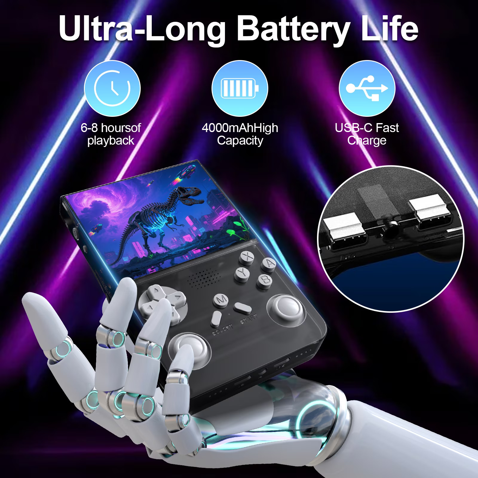 Handheld Game Console with 8000+ Classic Games, 128GB SD Card, 3.5” IPS Screen,