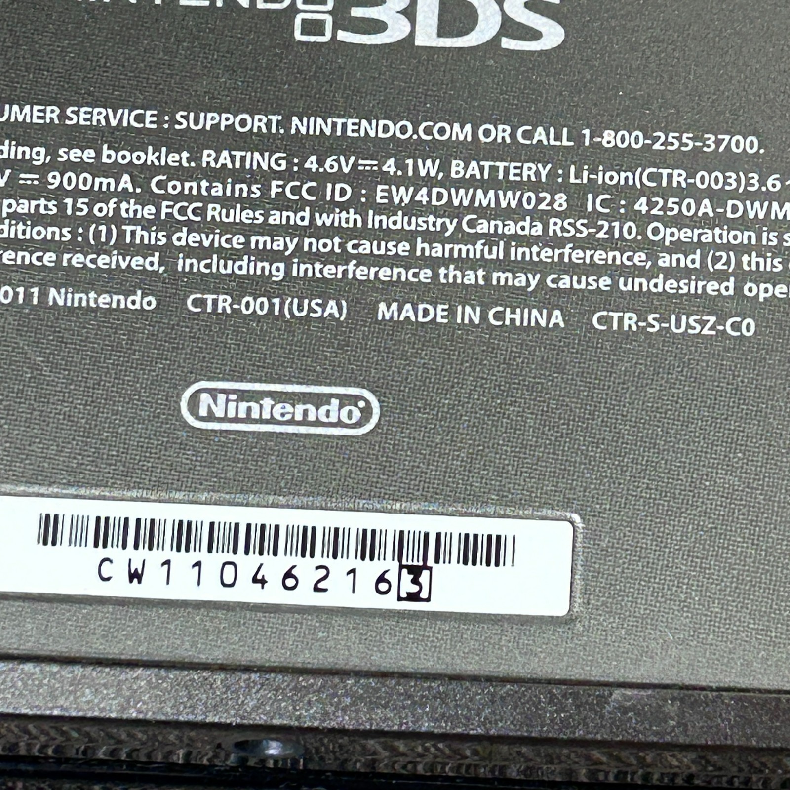 NINTENDO 3DS CTR-001(USA) Black & Grey Console with Stylus Only NO Charger 4931