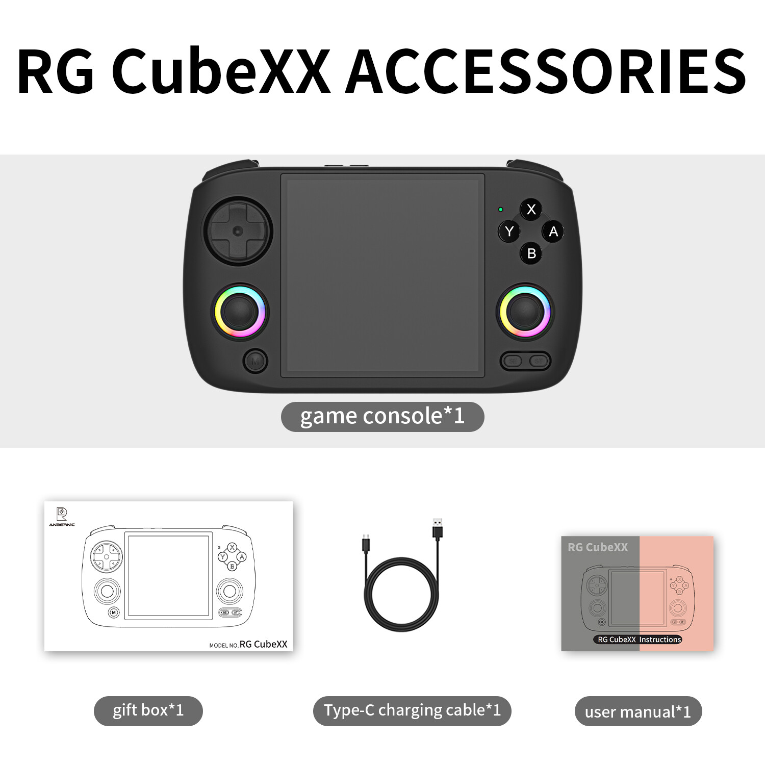 RG CubeXX Handheld Game Console 3.95′ 720*720 IPS OCA 1:1 H700
