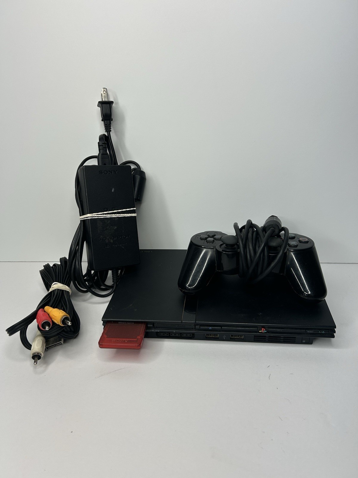 Sony PlayStation 2 PS2 Slim Black Console w/ Controller Cables 8MB Memory Card