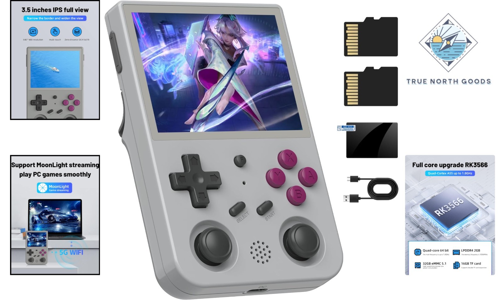 Portable RG353VS Game Player – 3.5″ IPS Screen, 64GB Retro Gaming Experience