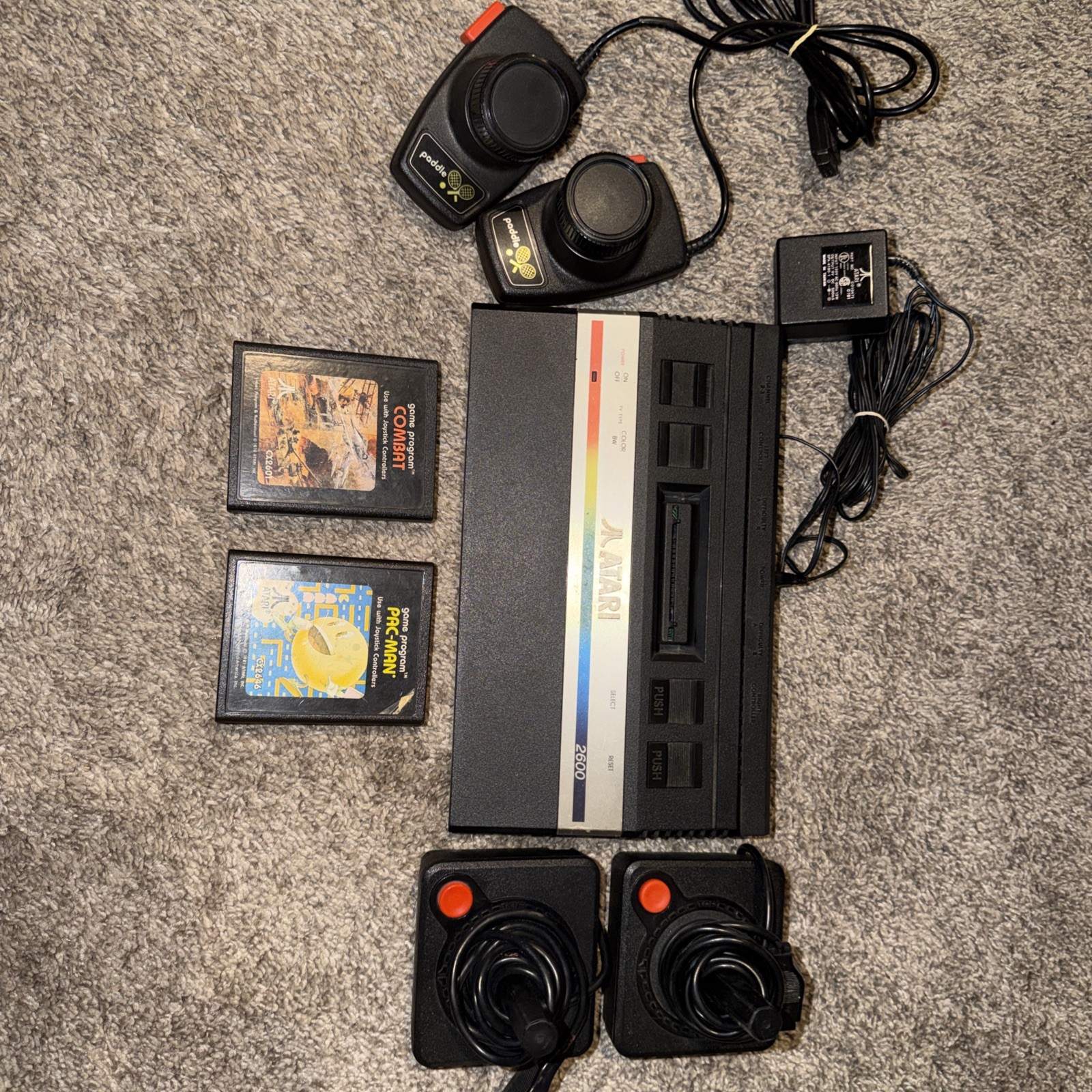Atari 2600 Junior Jr Console System Bundle 2 Games WITH PADDLES & JOYSTICKS PAC