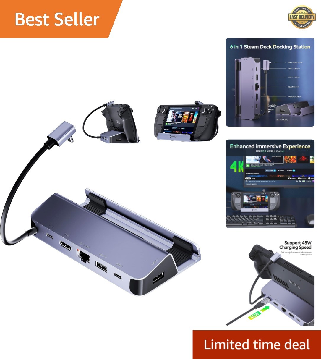 Steam Deck Dock, 6 in 1 Valve Steam Deck Docking Staion with 2*USB-A & USB-C …