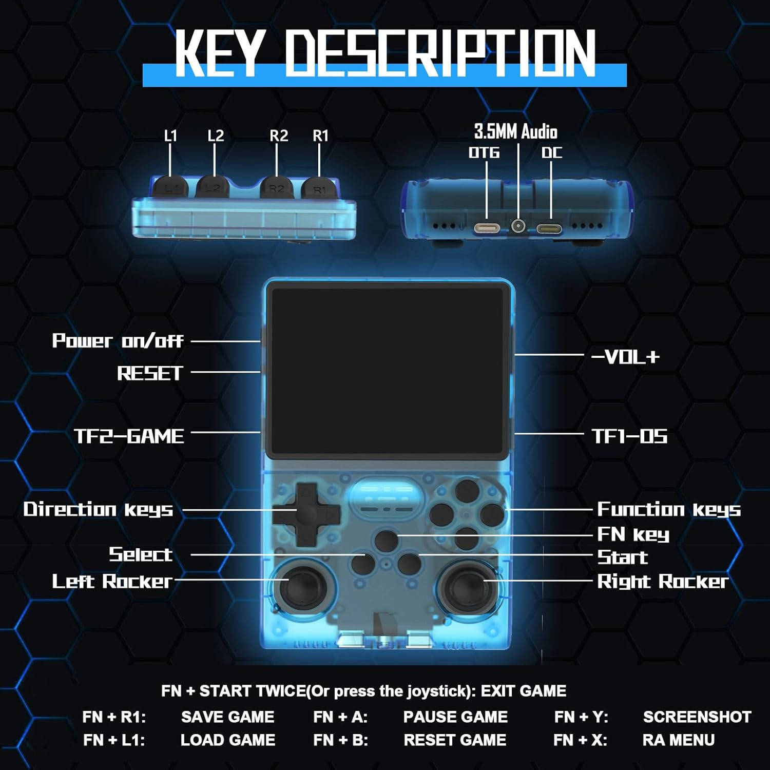 30000 Games in 1 Handheld Game Console R40S PRO 3.5 Inch IPS Screen Mini Retro C
