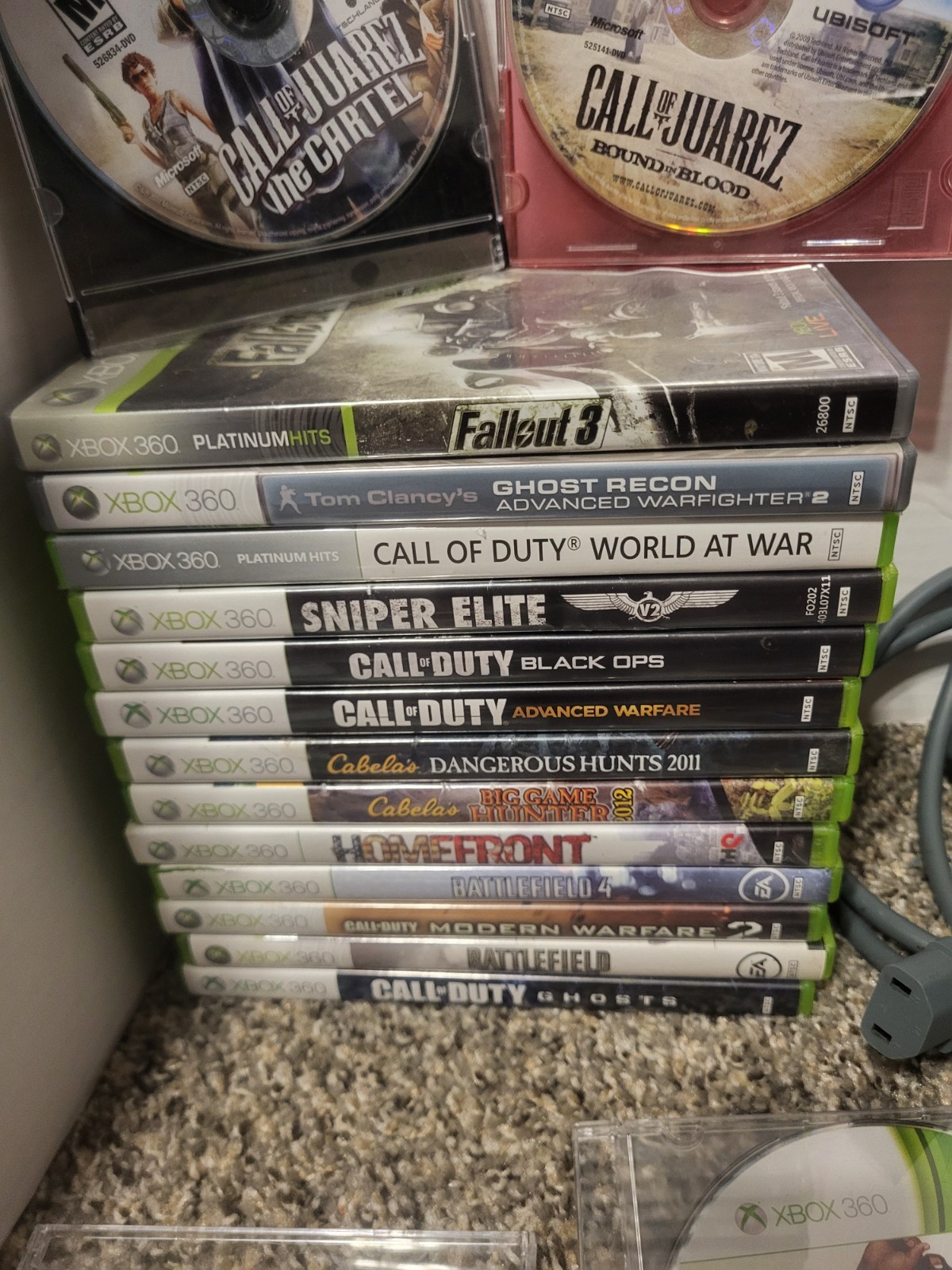 Microsoft Xbox 360 Black 120gb Hdd Power Cable Wireless Controller & 17 Games