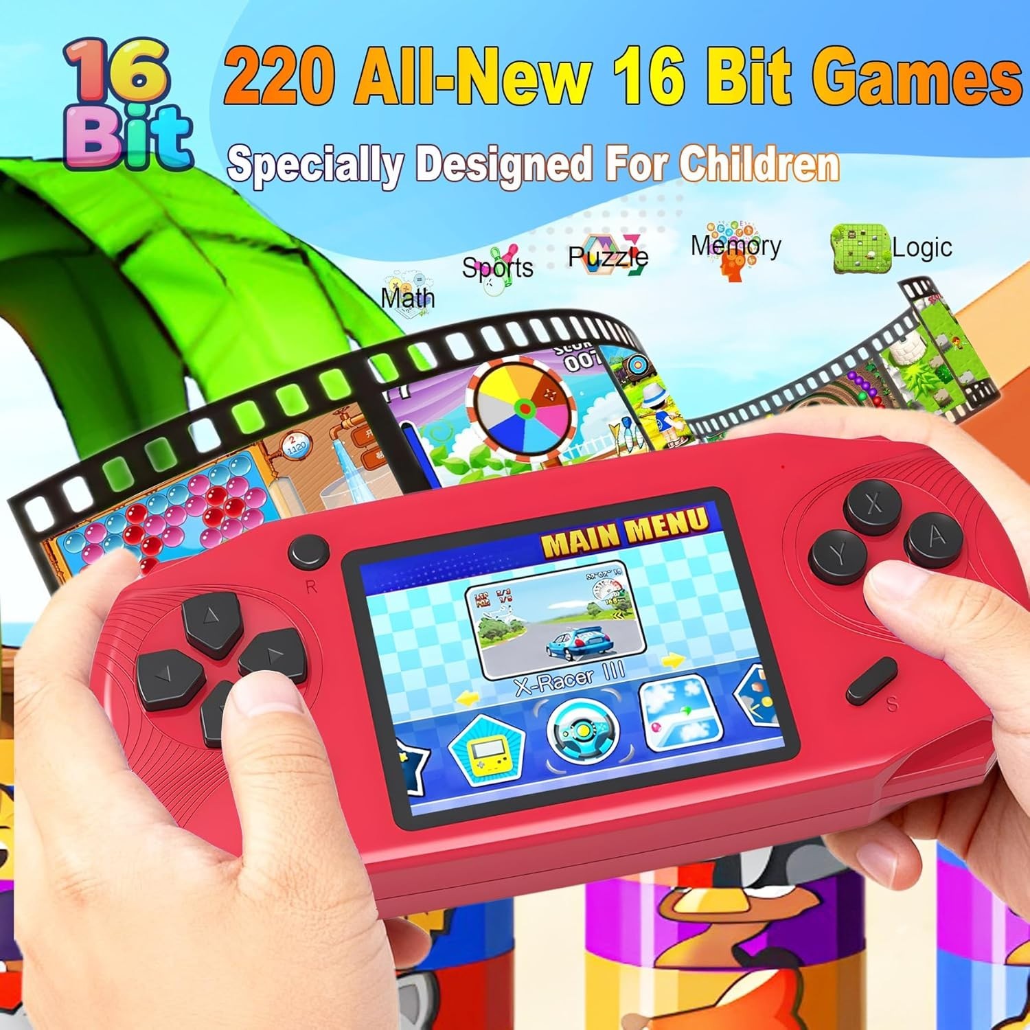 Ergonomic Handheld Video Game Player with 220 Educational Games for Kids