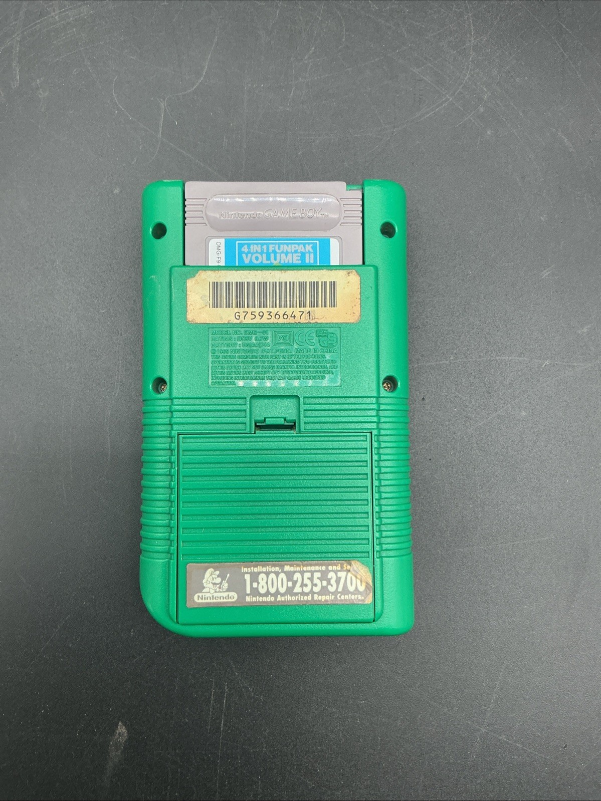 Nintendo Game Boy Play It Loud Green DMG-01 Working w/ 4 in 1 Funpak Volume II
