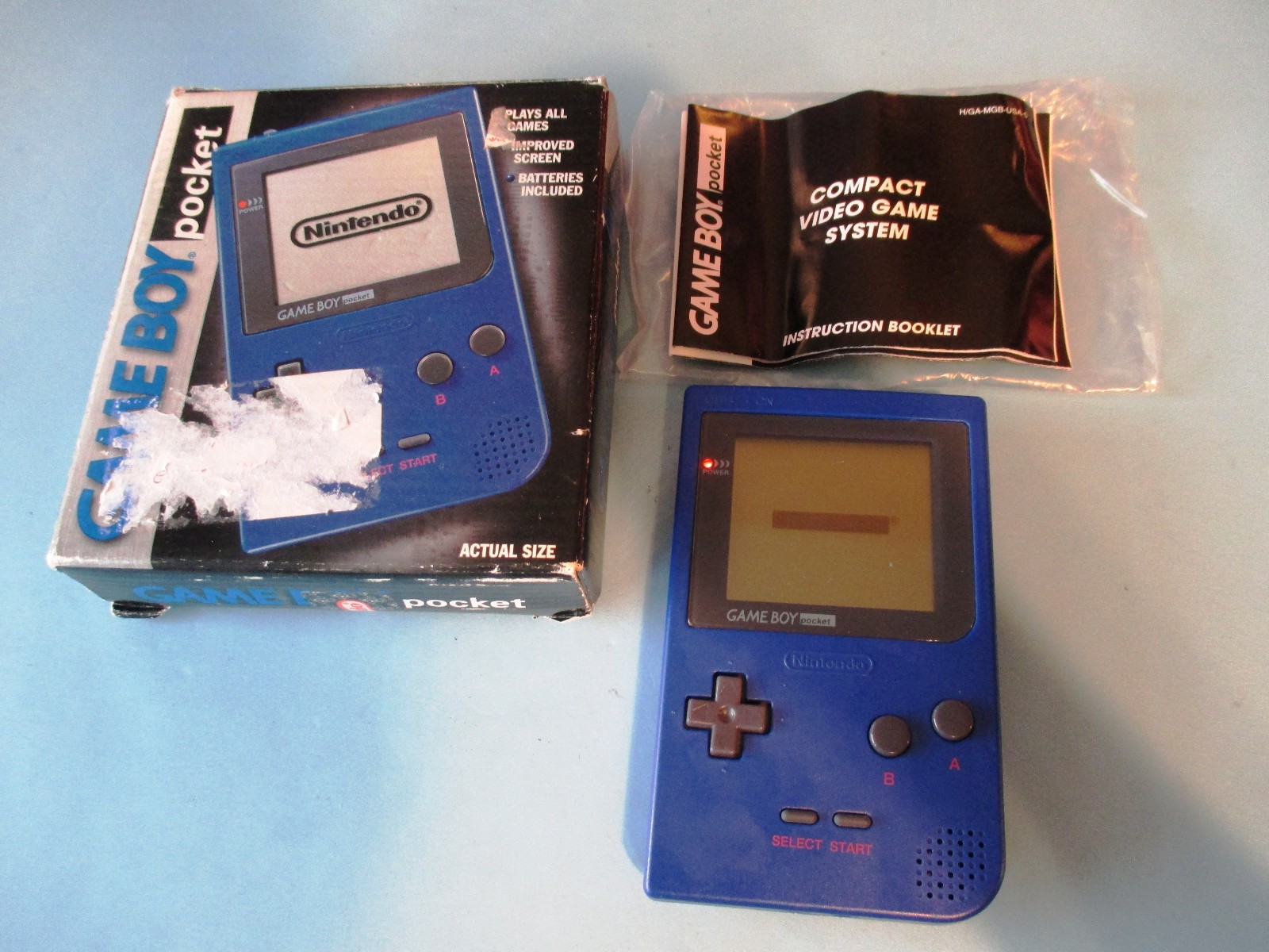 Nintendo Game Boy Pocket Blue Handheld System in Box FREE Ship!