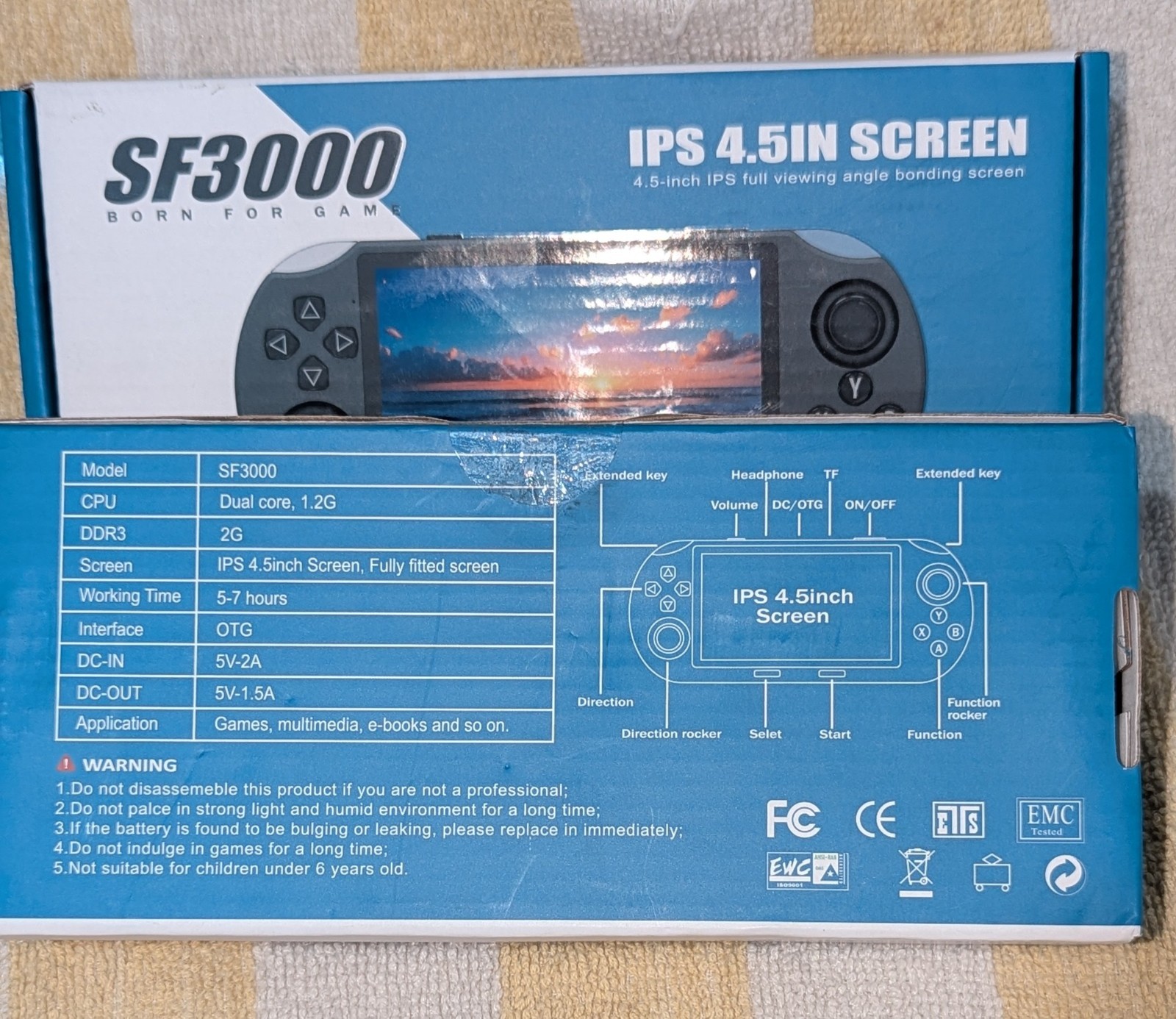 SF3000 Handheld Game Console, IPS 4.5in Screen, Gray, OTG Headphone Jack