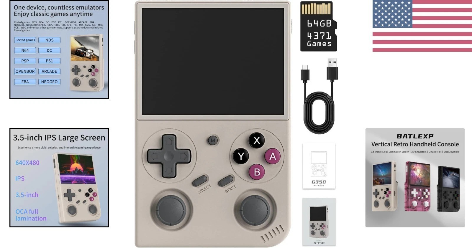 G350 Retro Handheld Game Console , Preload 4371 Games 3.5 Inch IPS Screen 320…
