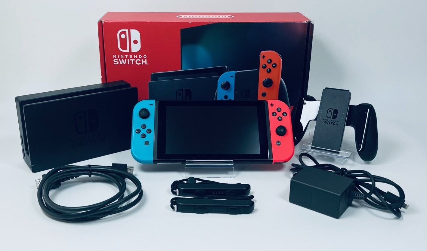 Nintendo Switch Console Neon Blue/Red Joy-Con Set Boxed Excellent Condition Test