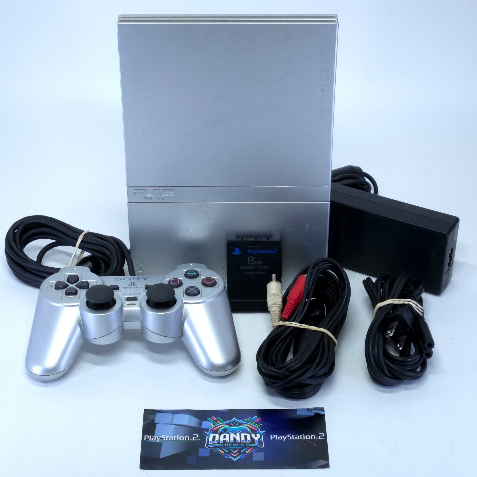 PS2 Console Slim Playstation 2 Silver System W/ Controller + Memory Card