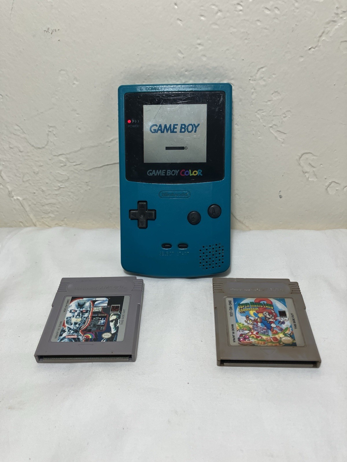 Nintendo Game Boy Color Teal Console W 2 Games Super Mario Land 2 & Terminator 2