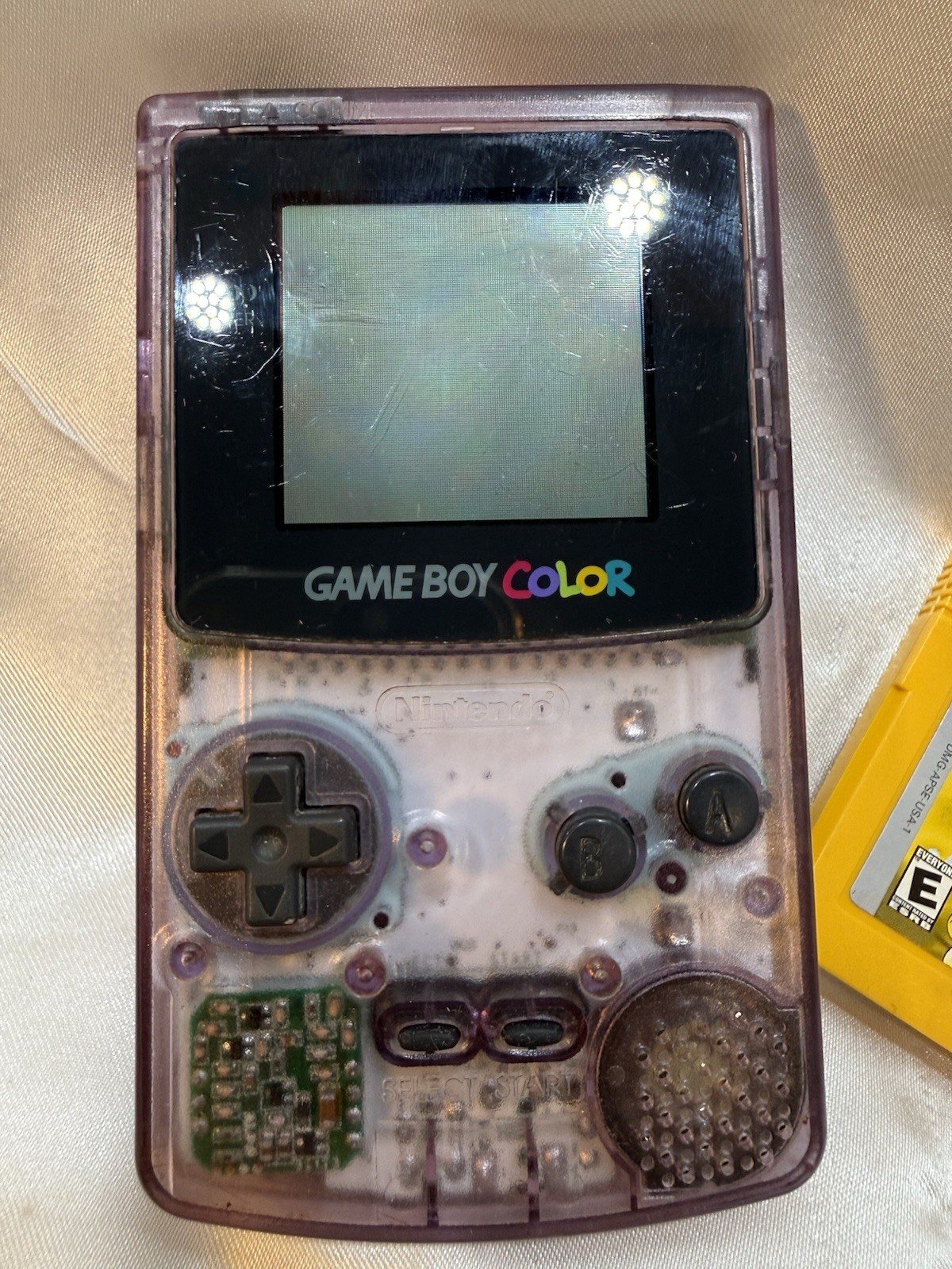 Nintendo Game Boy Color Console Atomic Purple With Yellow Pokemon Game