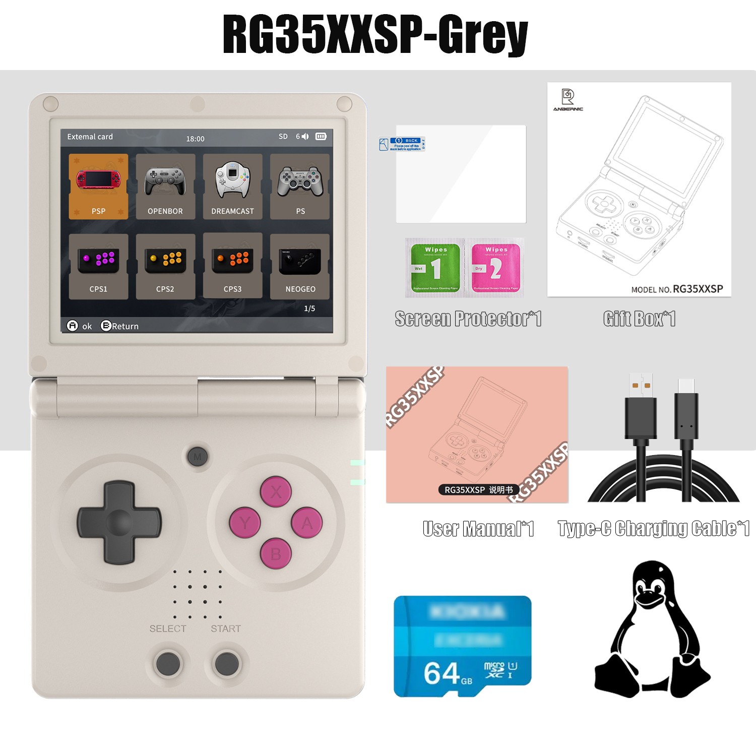 ANBERNIC RG35XXSP Flip Retro Handheld Game Console Linux 64bit WiFi Bluetooth
