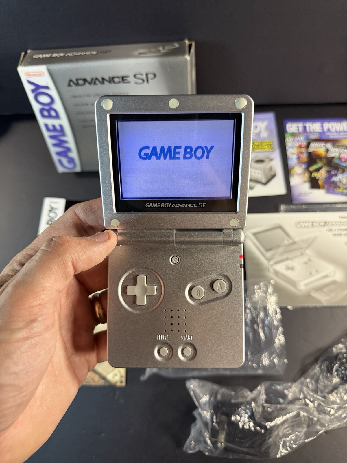 Platinum Nintendo Game Boy Advance SP (AGS-001) Complete In Box Tested & Working