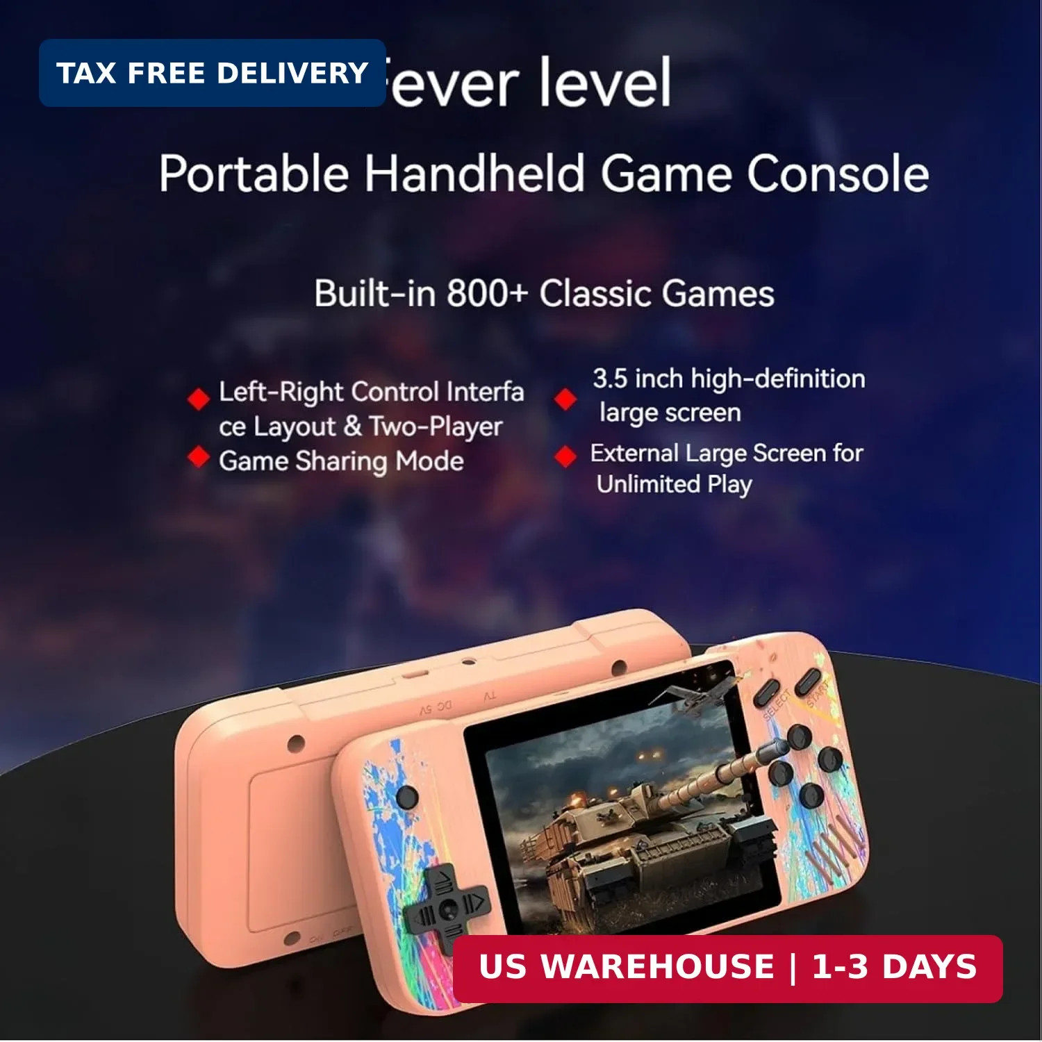 Retro Handheld Game Console, 3.5-inch HD Screen, 800 Classic Games, Single Playe