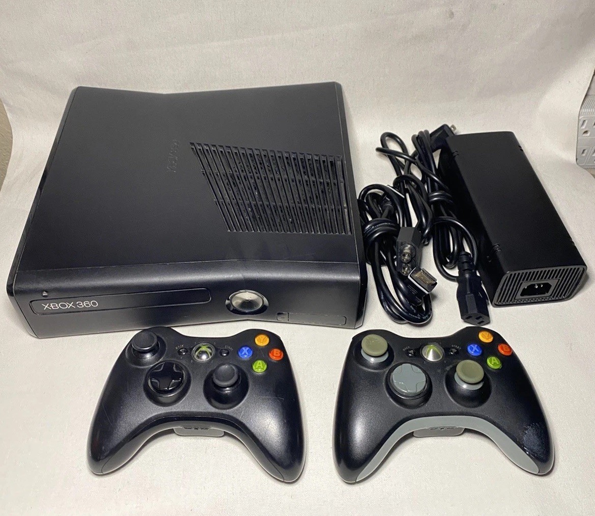 Xbox 360 S Slim 1439 Matte Black Console 320GB HDD,2x Oem Controller,Cords WORKS